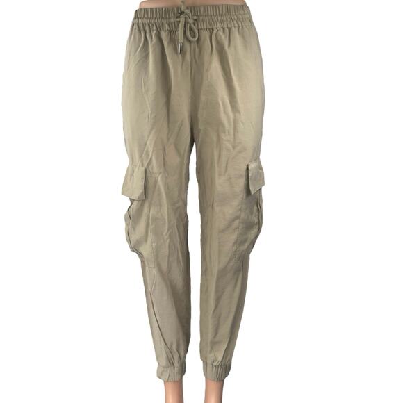 Zara Women's Beige High Waist Drawstring Pockets Cargo Trousers Jogger Pants XS - Picture 1 of 5
